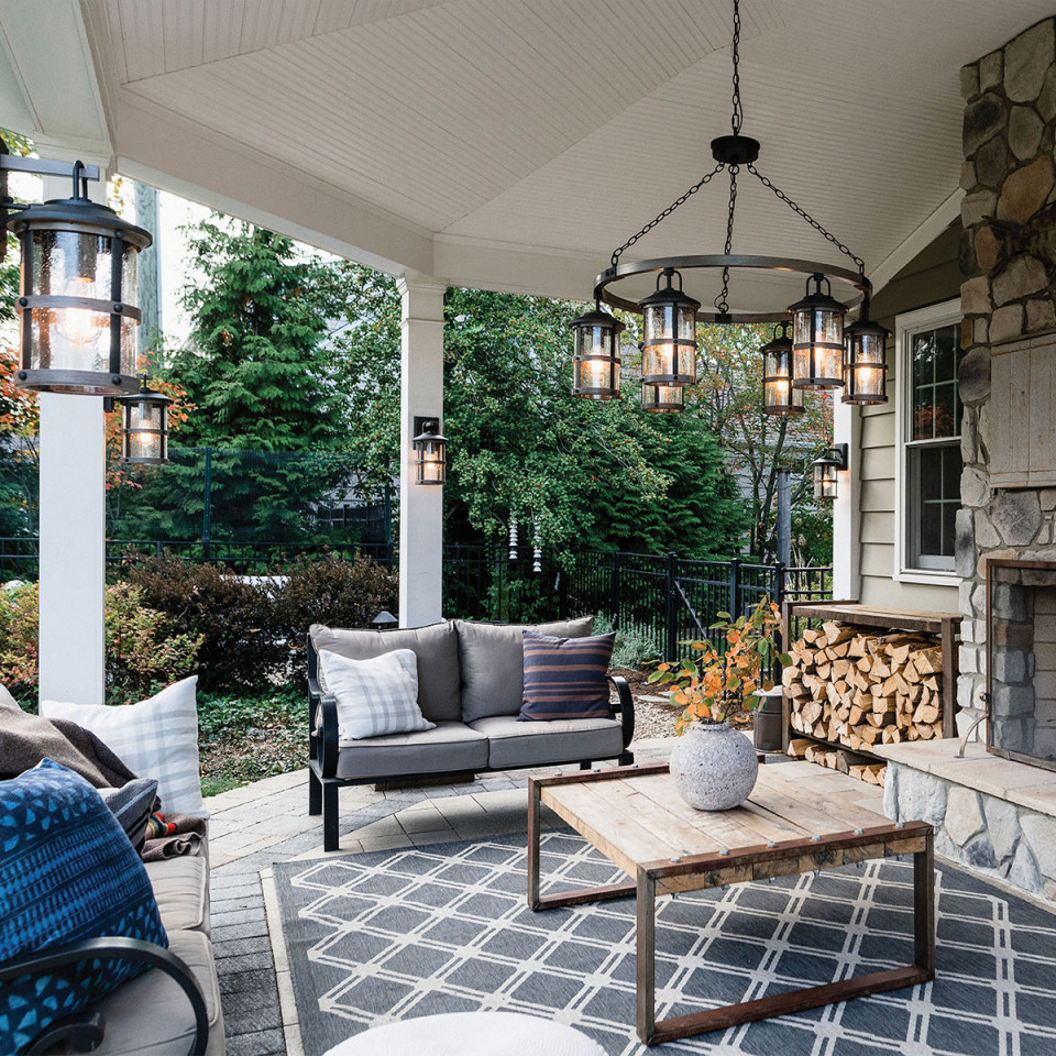 Lakehouse 6-Lt Outdoor Chandelier Aged Zinc/Driftwood Grey 94.9cm Quintesse Lighting Lakehouse 6-Lt Outdoor Chandelier Aged Zinc/Driftwood Grey 94.9cm