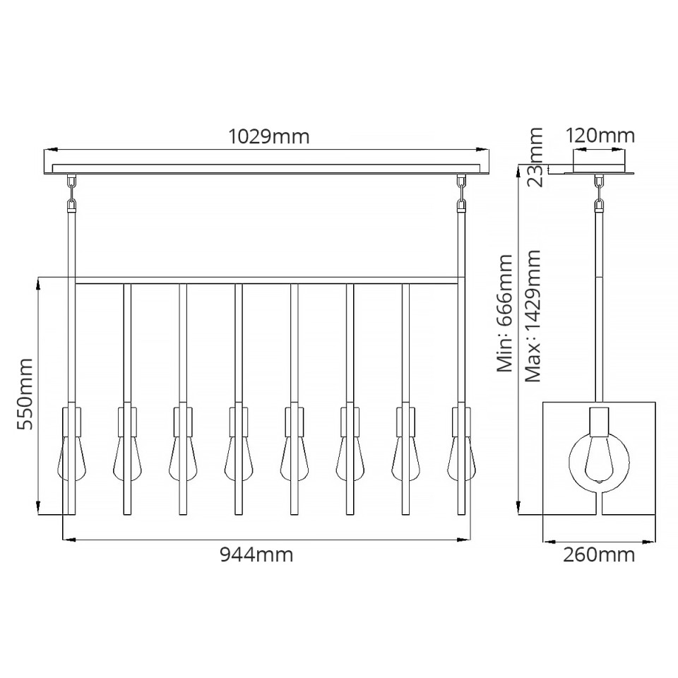 Ludlow 8-Lt Ceiling Lamp Brushed Graphite 94.4cm Quintesse Lighting Ludlow 8-Lt Ceiling Lamp Brushed Graphite 94.4cm