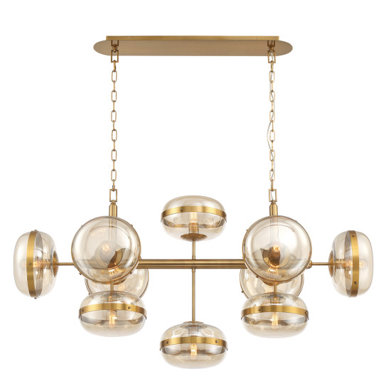 Nottingham 10-lt linear ceiling light antique brass/amber 137.8 cm Nottingham 10-lt linear ceiling light antique brass/amber 137.8 cm