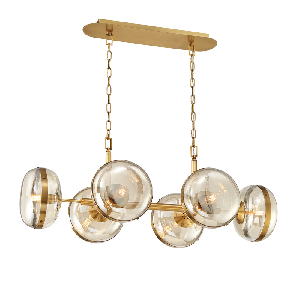 Nottingham 6-lt linear ceiling light antique brass/amber 110.5 cm Eurofase Nottingham 6-lt linear ceiling light antique brass/amber 110.5 cm