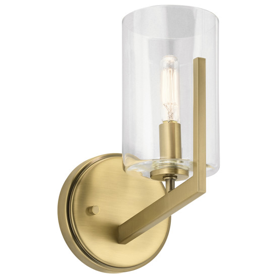 Nye 1-Lt Wall Light Brass/Clear 24.5cm
