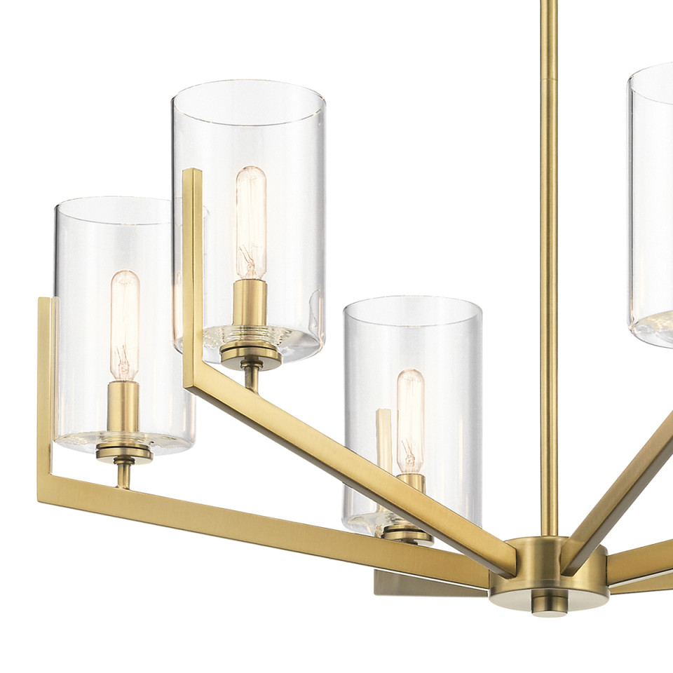 Nye 6-Lt Chandelier Brass/Clear 71.1cm Quintesse Lighting Nye 6-Lt Chandelier Brass/Clear 71.1cm