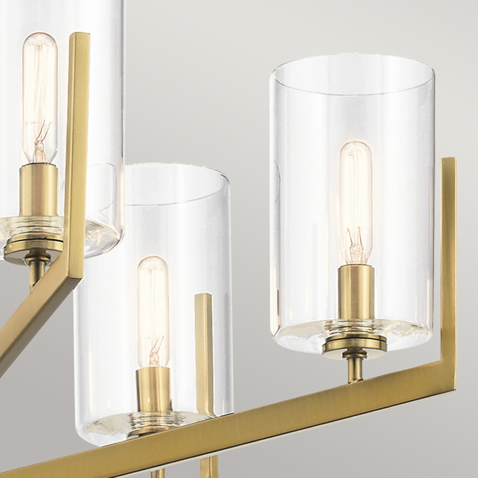 Nye 6-Lt Chandelier Brass/Clear 71.1cm Quintesse Lighting Nye 6-Lt Chandelier Brass/Clear 71.1cm