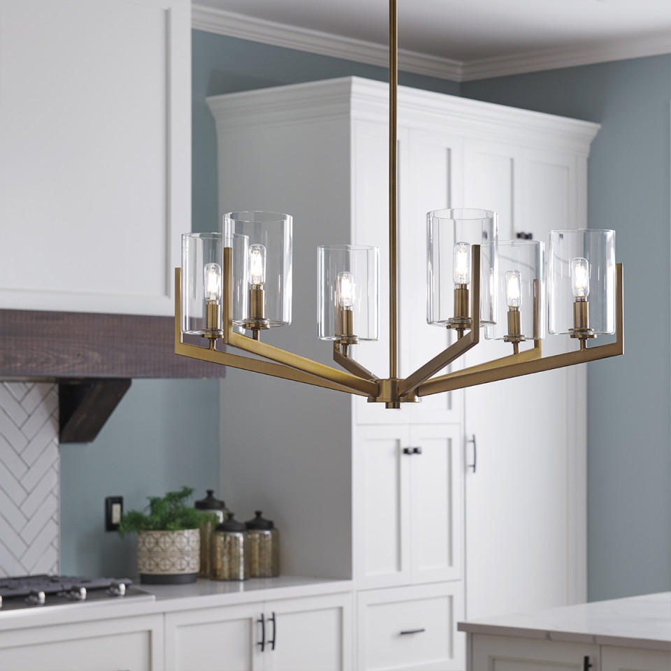 Nye 6-Lt Chandelier Classic Pewter/Clear 71.1cm Quintesse Lighting Nye 6-Lt Chandelier Classic Pewter/Clear 71.1cm