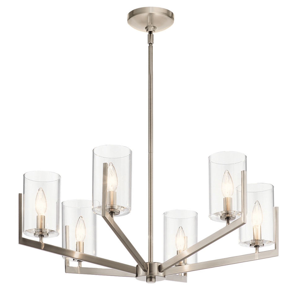 Nye 6-Lt Chandelier Classic Pewter/Clear 71.1cm Quintesse Lighting Nye 6-Lt Chandelier Classic Pewter/Clear 71.1cm