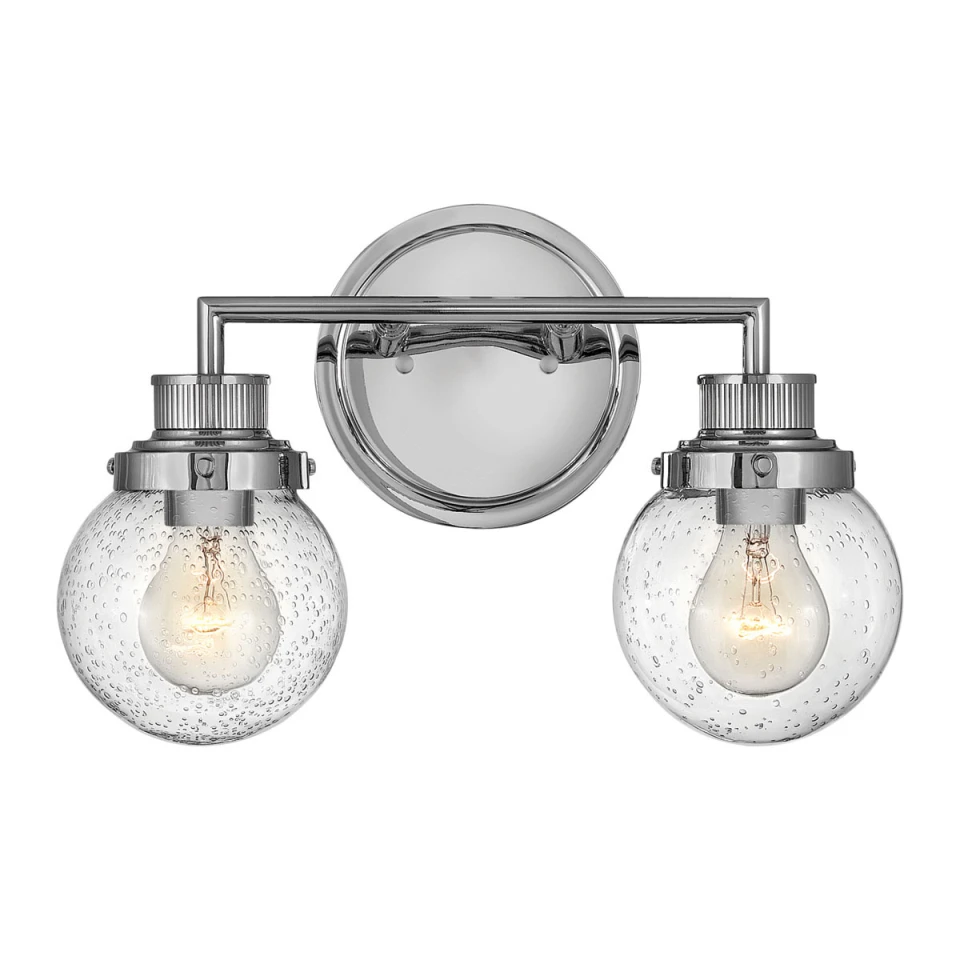 Poppy 2-lt vägglampa i polerad krom/glas 37,3cm IP44