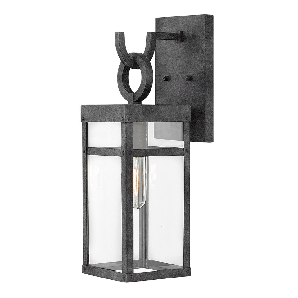 Porter 1-Lt Medium Outdoor Wall Lantern Aged Zinc/Clear 47.4cm Quintesse Lighting Porter 1-Lt Medium Outdoor Wall Lantern Aged Zinc/Clear 47.4cm