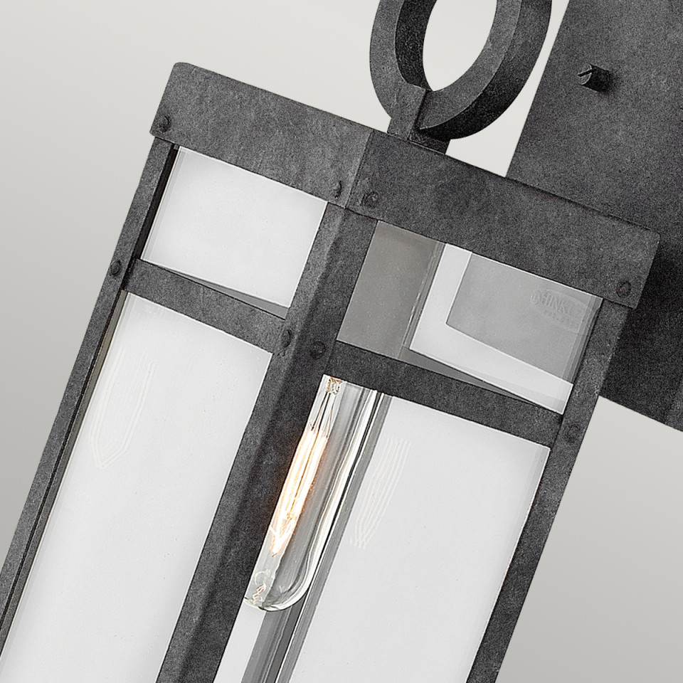 Porter 1-Lt Medium Outdoor Wall Lantern Aged Zinc/Clear 47.4cm Quintesse Lighting Porter 1-Lt Medium Outdoor Wall Lantern Aged Zinc/Clear 47.4cm