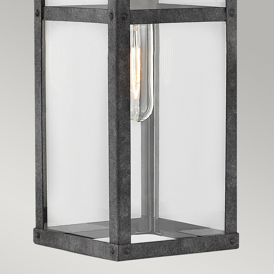 Porter 1-Lt Medium Outdoor Wall Lantern Aged Zinc/Clear 47.4cm Quintesse Lighting Porter 1-Lt Medium Outdoor Wall Lantern Aged Zinc/Clear 47.4cm