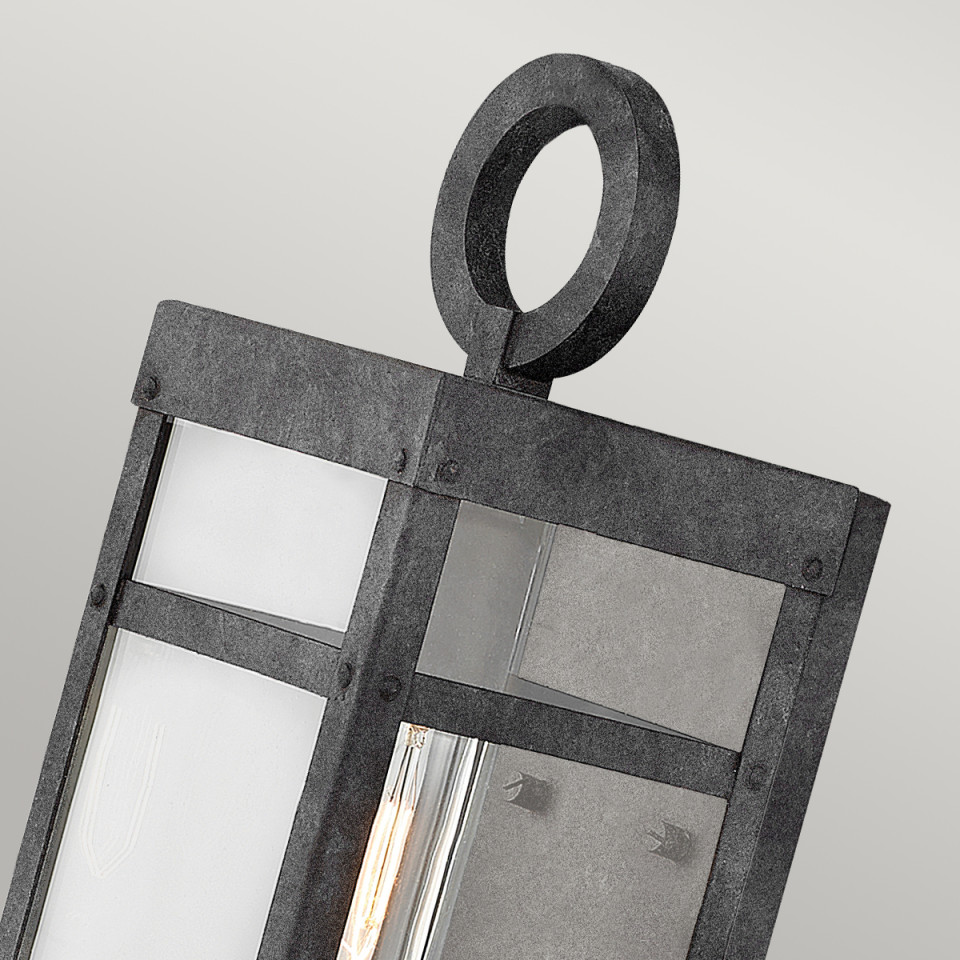 Porter 1-Lt Small Outdoor Wall Lantern Aged Zinc/Clear 33.6cm Quintesse Lighting Porter 1-Lt Small Outdoor Wall Lantern Aged Zinc/Clear 33.6cm