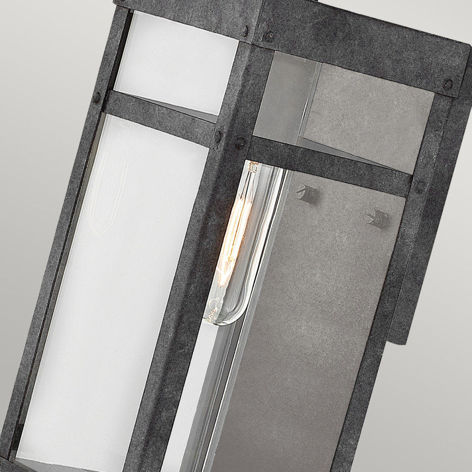 Porter 1-Lt Small Outdoor Wall Lantern Aged Zinc/Clear 33.6cm Quintesse Lighting Porter 1-Lt Small Outdoor Wall Lantern Aged Zinc/Clear 33.6cm