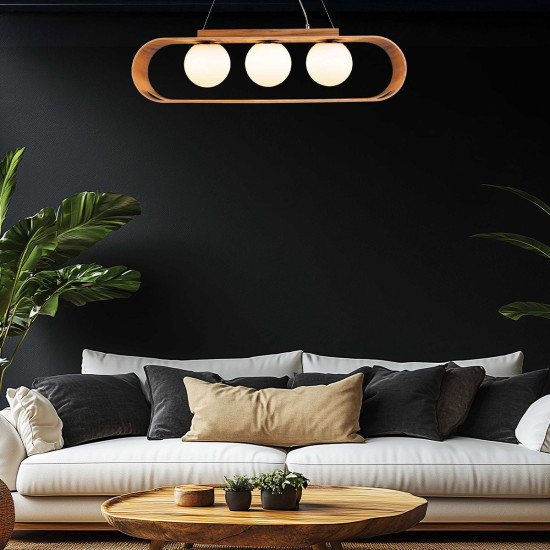 Sfera 3-lt linear ceiling light teak veneer 85 cm Sfera 3-lt linear ceiling light teak veneer 85 cm