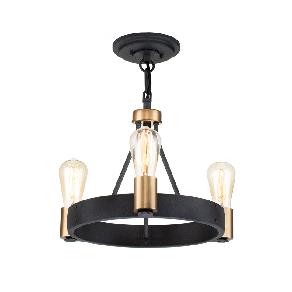 Silas 3-Lt Ceiling Lamp Aged Zinc/Heritage Brass 42.2cm Quintesse Lighting Silas 3-Lt Ceiling Lamp Aged Zinc/Heritage Brass 42.2cm