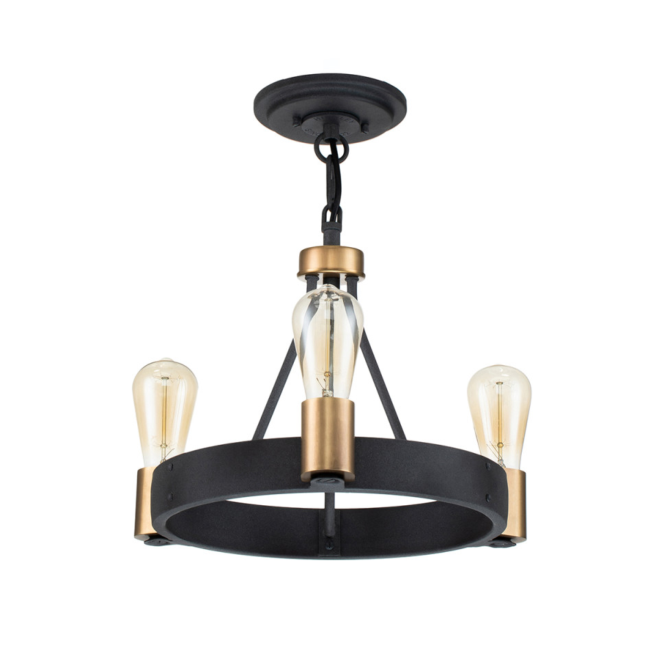 Silas 3-Lt Ceiling Lamp Aged Zinc/Heritage Brass 42.2cm Quintesse Lighting Silas 3-Lt Ceiling Lamp Aged Zinc/Heritage Brass 42.2cm