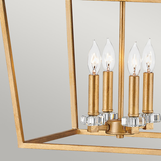 Stinson 4-lt stor taklampa sliten mässing/kristall 40,5cm