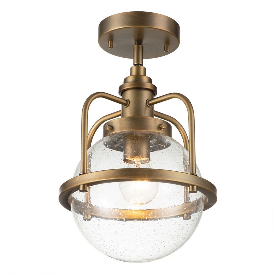 Triocent 1-Lt Ceiling Lamp Natural Brass/Glass 24cm IP44