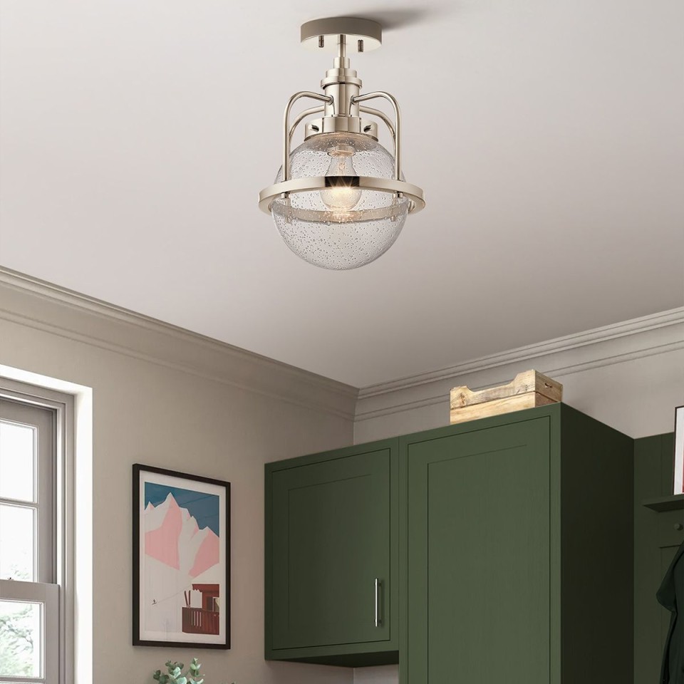 Triocent 1-lt taklampa i polerad nickel/glas 24cm IP44