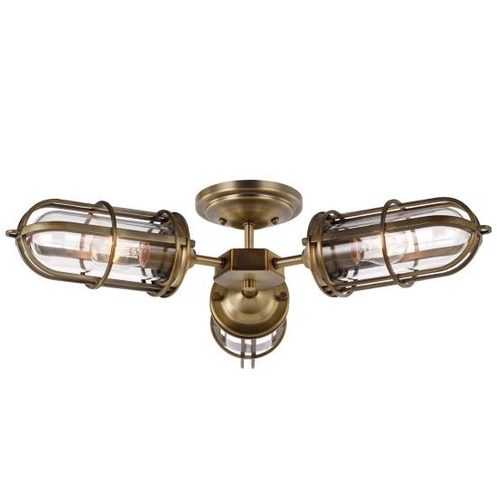 Urban Restoration 3-ljus plafond mässing/klart 65,4cm IP44