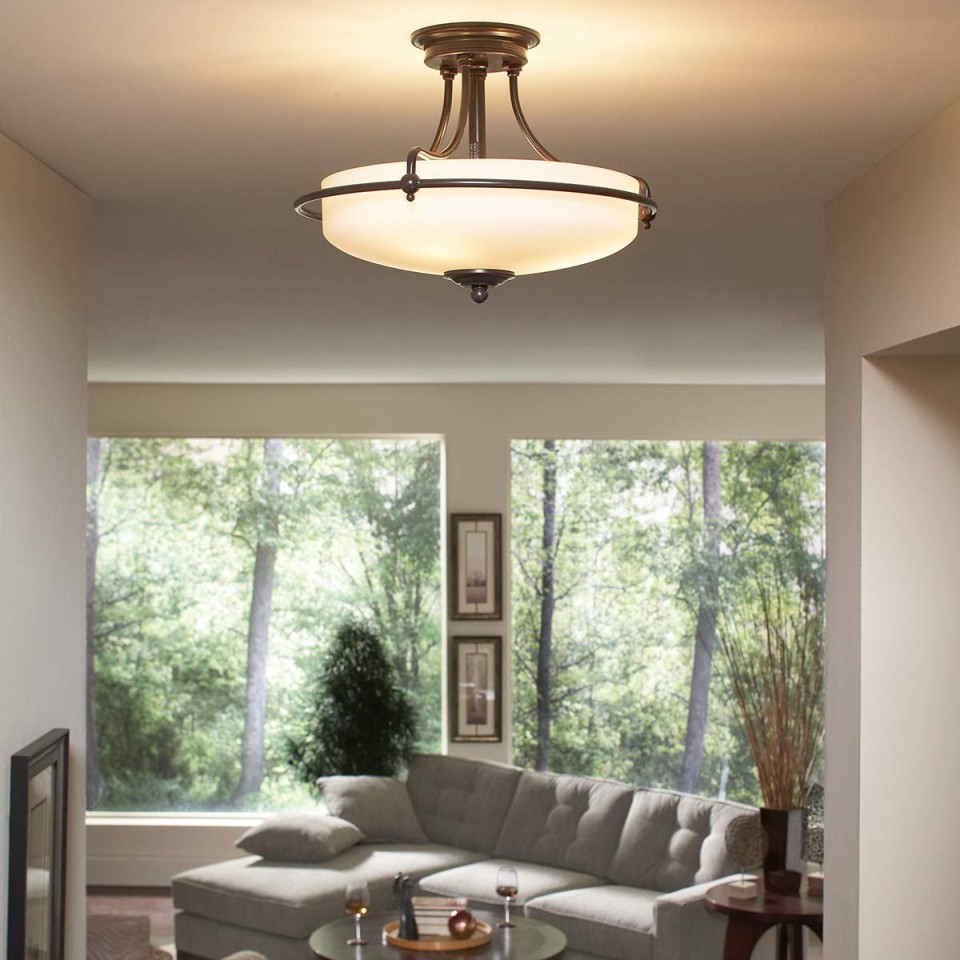 Griffin 3-lt semi-flush ceiling light palladian bronze 42.2 cm