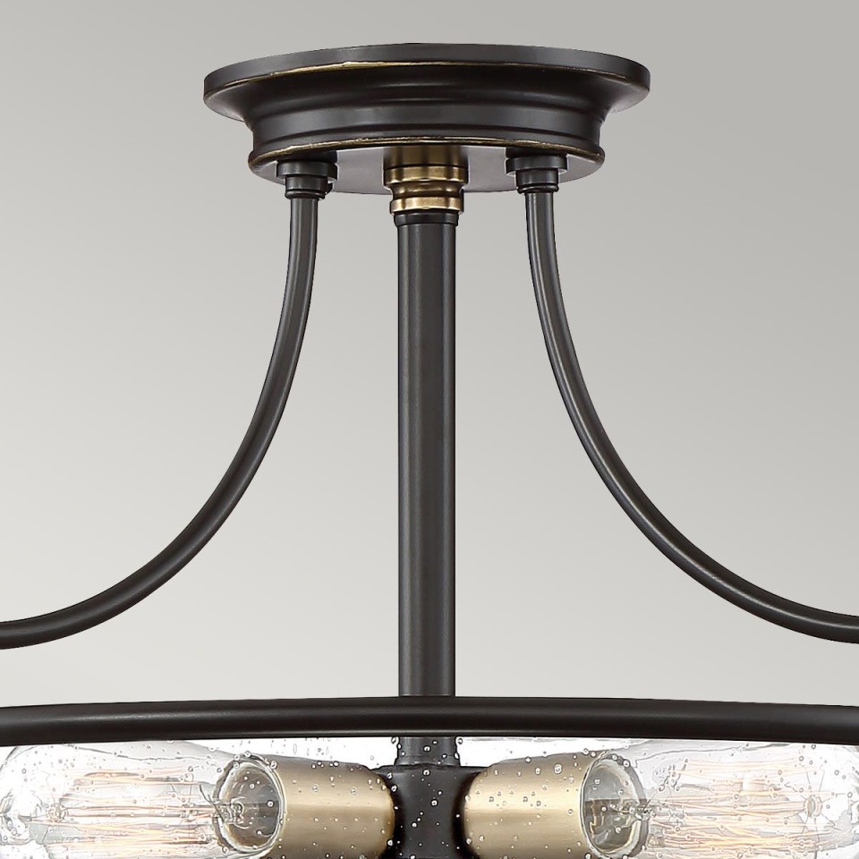 Griffin 3-lt semi-flush ceiling light palladian bronze with weathered brass accents 42.2 cm