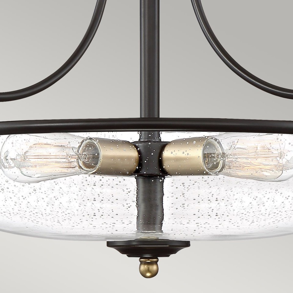 Griffin 3-lt semi-flush ceiling light palladian bronze with weathered brass accents 42.2 cm