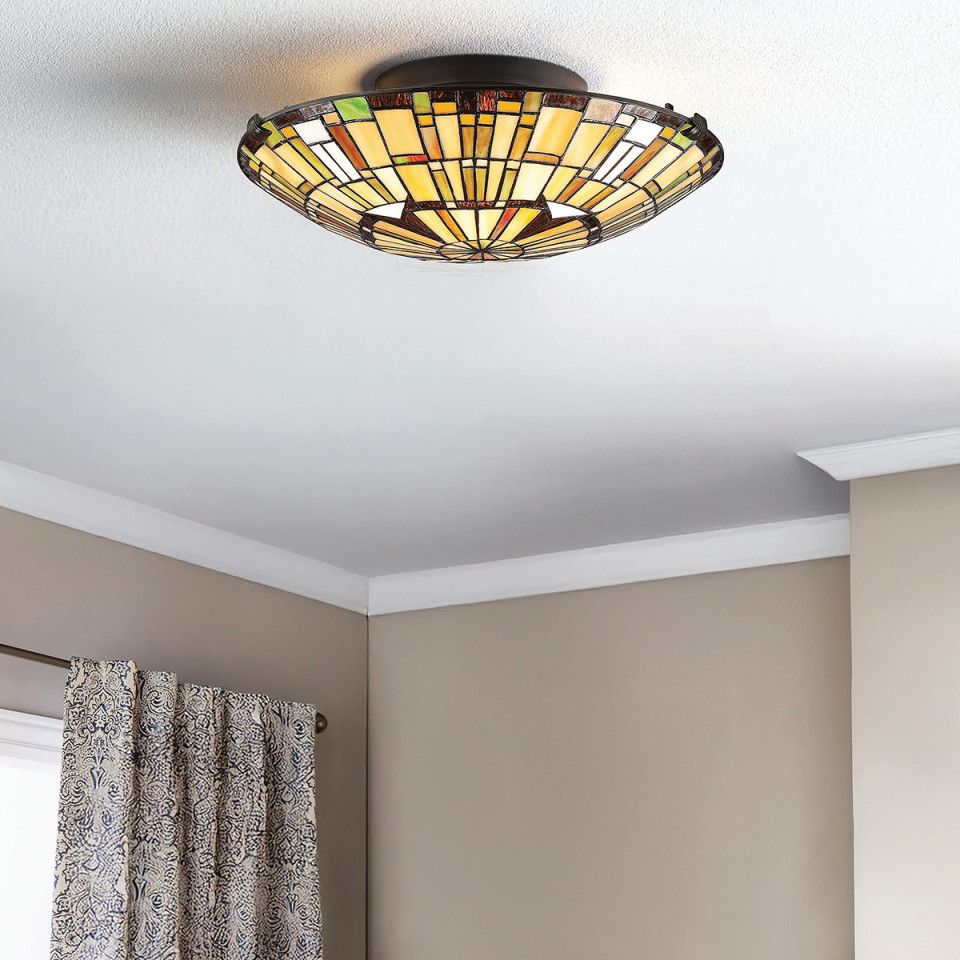 Reed 2-ljus plafond brons/konstglas 42 cm Quoizel Reed 2-ljus plafond brons/konstglas 42 cm