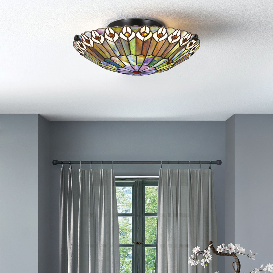 Watkins 2-ljus plafond brons/konstglas 42 cm