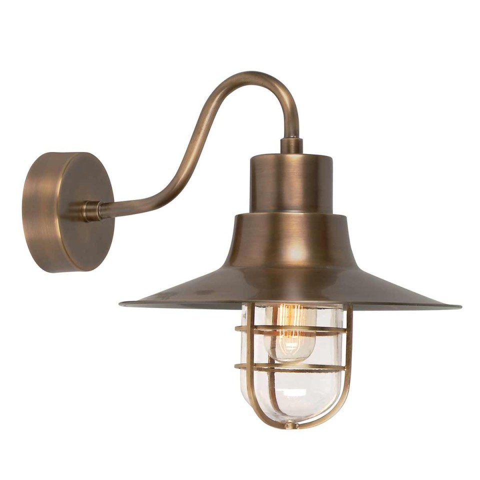 Sheldon 1-Lt Outdoor Wall Light Aged Brass/Glass 24cm IP44