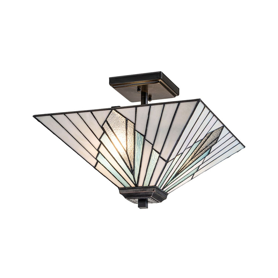 Alderley 2 light tiffany style ceiling light trio-mount vintage bronze 38cm Elstead Lighting Alderley 2 light tiffany style ceiling light trio-mount vintage bronze 38cm