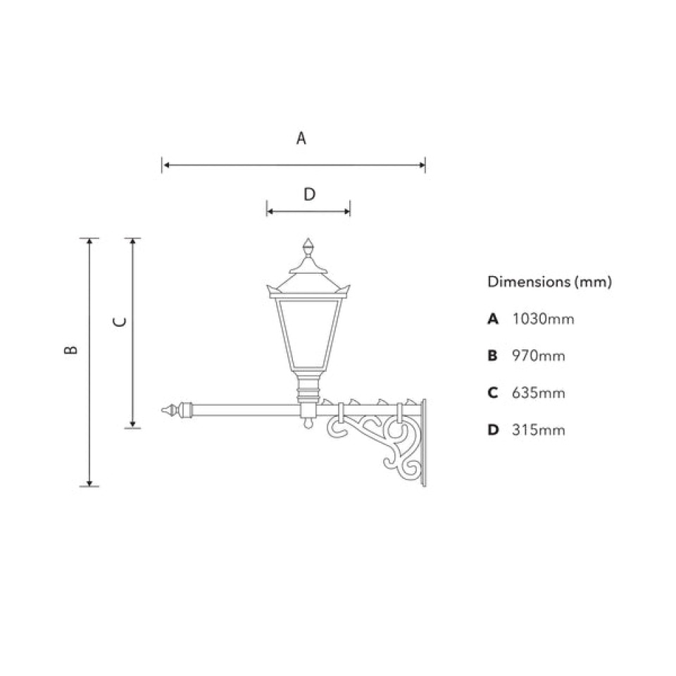 Viktoriansk utomhusvägglampa med förlängningsgjutjärn/galvaniserat stål 97 cm IP44