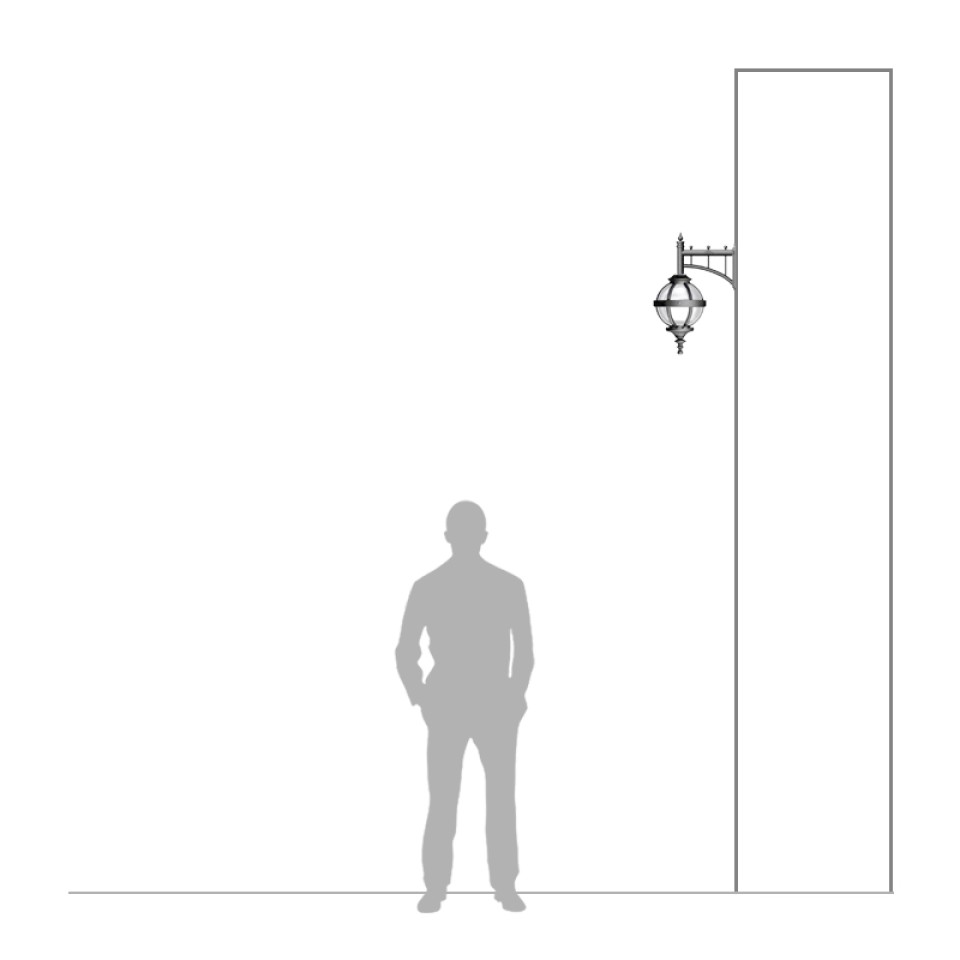 Victorian downturned globe outdoor wall light cast iron/galvanised steel 58 cm IP44