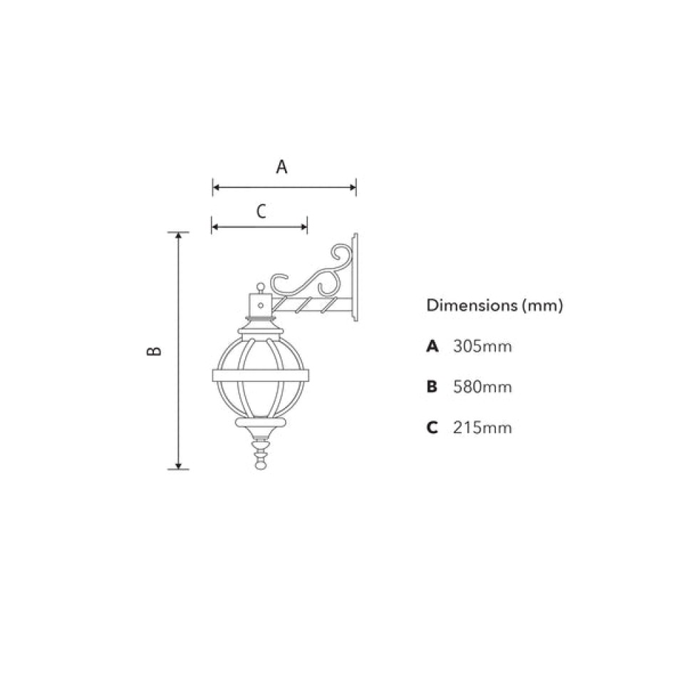 Victorian downturned globe outdoor wall light cast iron/galvanised steel 58 cm IP44
