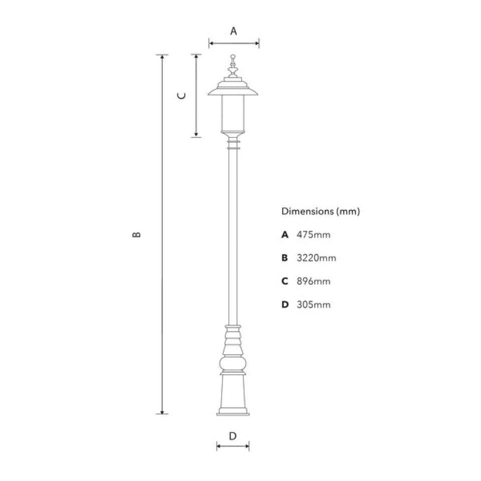 Georgisk utomhuslyktstolpe i gjutjärn/galvaniserat stål 322 cm IP44