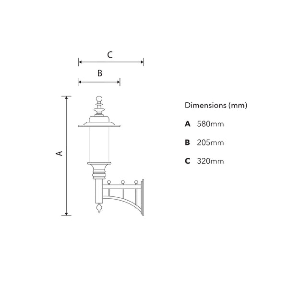 Georgian style outdoor wall light cast iron/galvanised steel 58 cm IP44