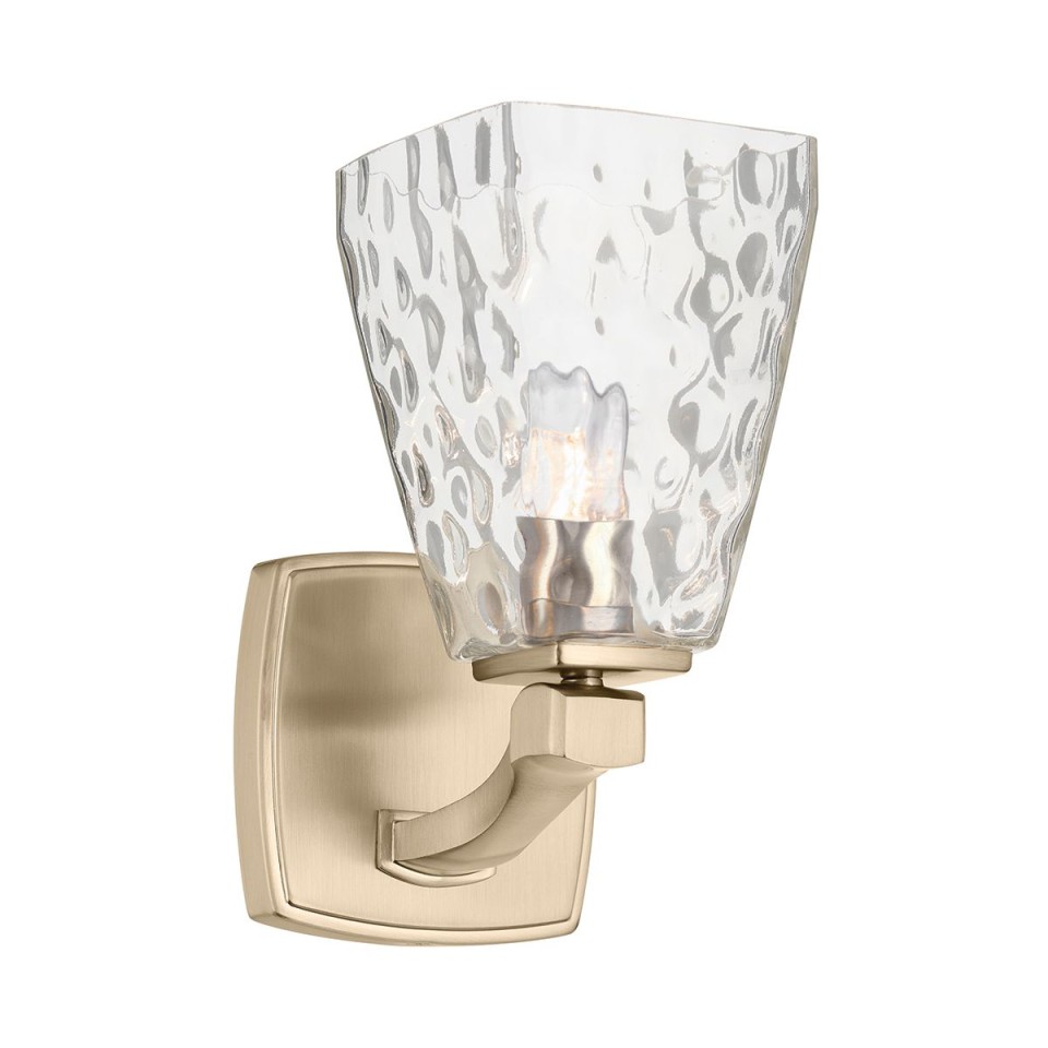 Marant 1-lt bathroom wall light champagne bronze/clear water glass 23.7 cm IP44