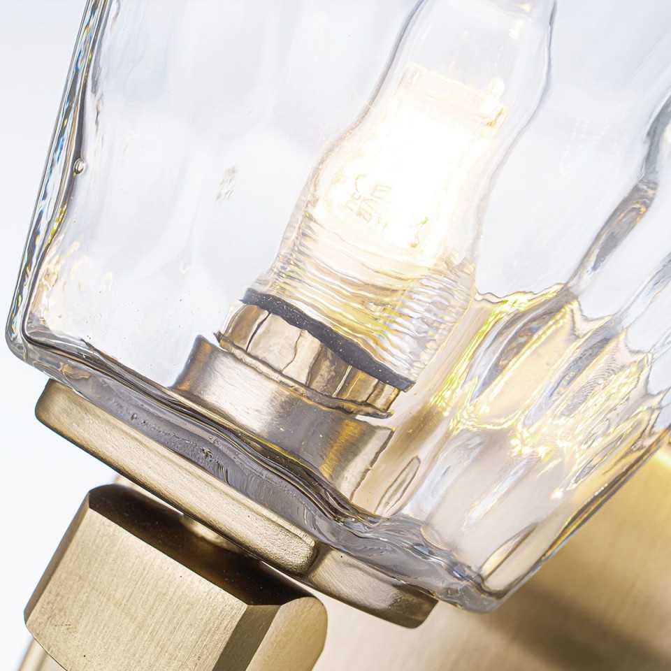 Marant 1-lt bathroom wall light champagne bronze/clear water glass 23.7 cm IP44
