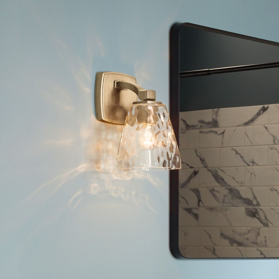 Marant 1-lt bathroom wall light champagne bronze/clear water glass 23.7 cm IP44