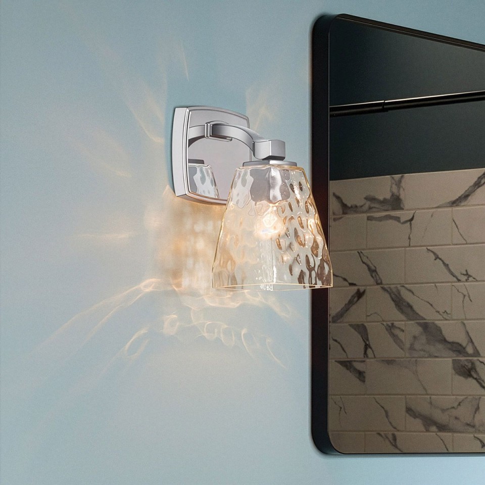 Marant 1-lt bathroom wall light polished chrome/clear water glass 23.7 cm IP44