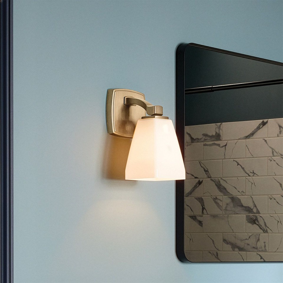 Marant 1-lt bathroom wall light champagne bronze/opal glass 23.7 cm IP44