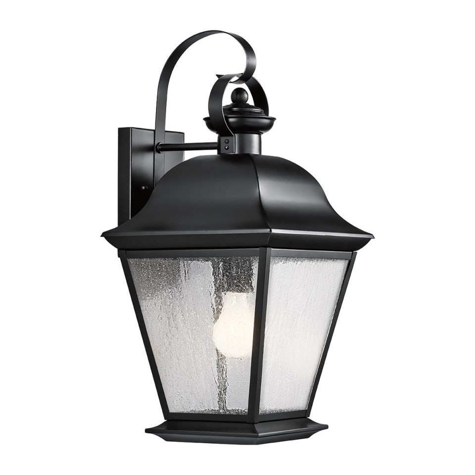 Mount Vernon 1-lt large outdoor wall light black/clear seedy glass 49.5 cm IP44