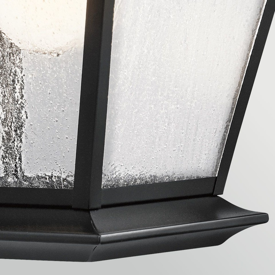 Mount Vernon 1-lt large outdoor wall light black/clear seedy glass 49.5 cm IP44