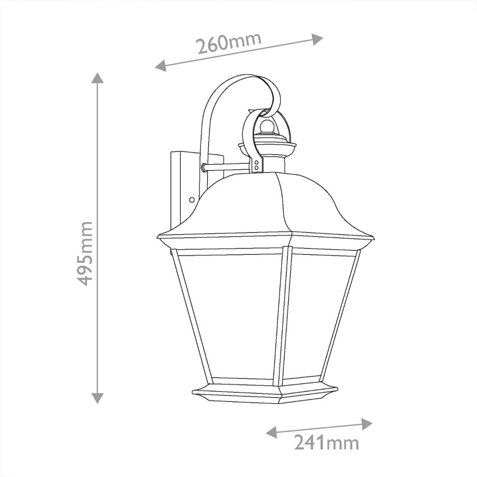 Mount Vernon 1-lt large outdoor wall light black/clear seedy glass 49.5 cm IP44