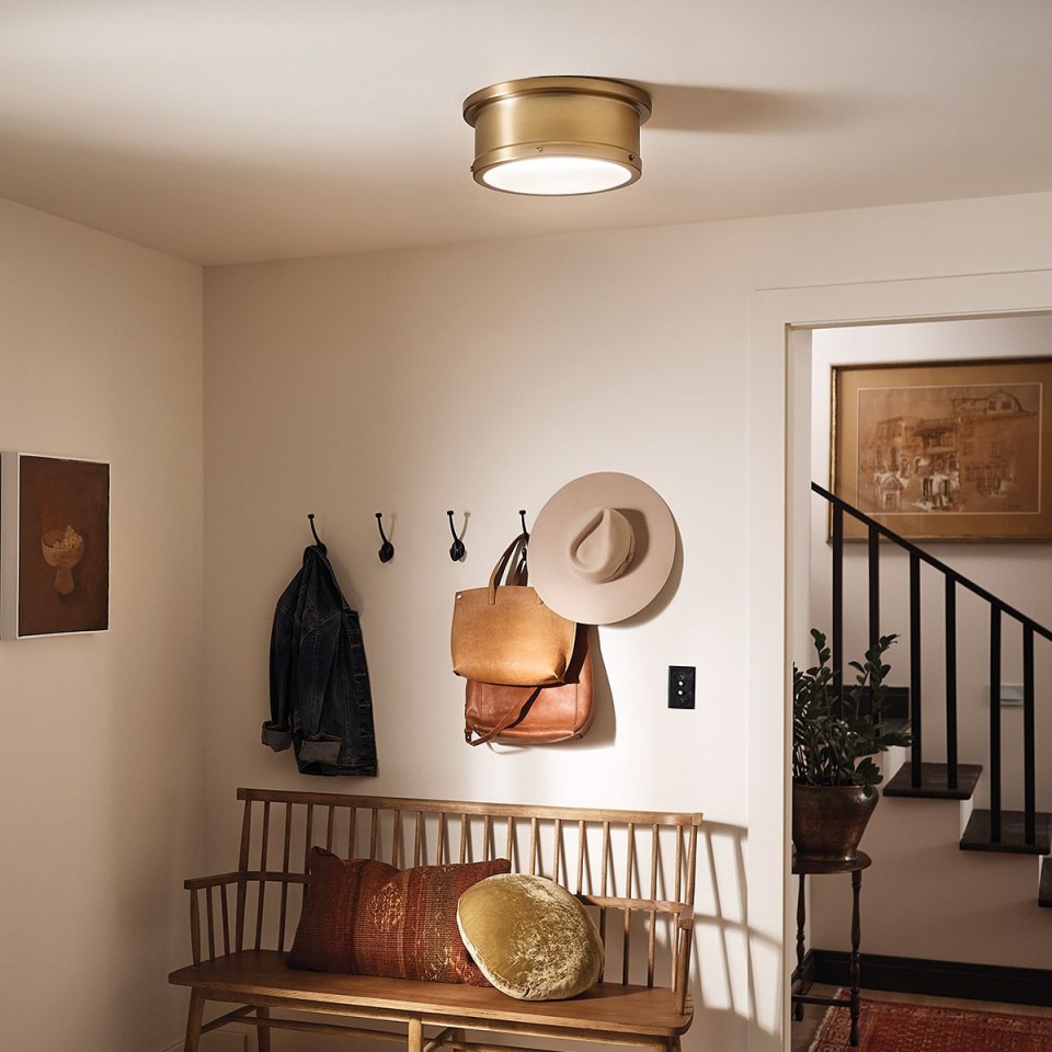 Serca medium flush ceiling light brushed natural brass 36.2 cm