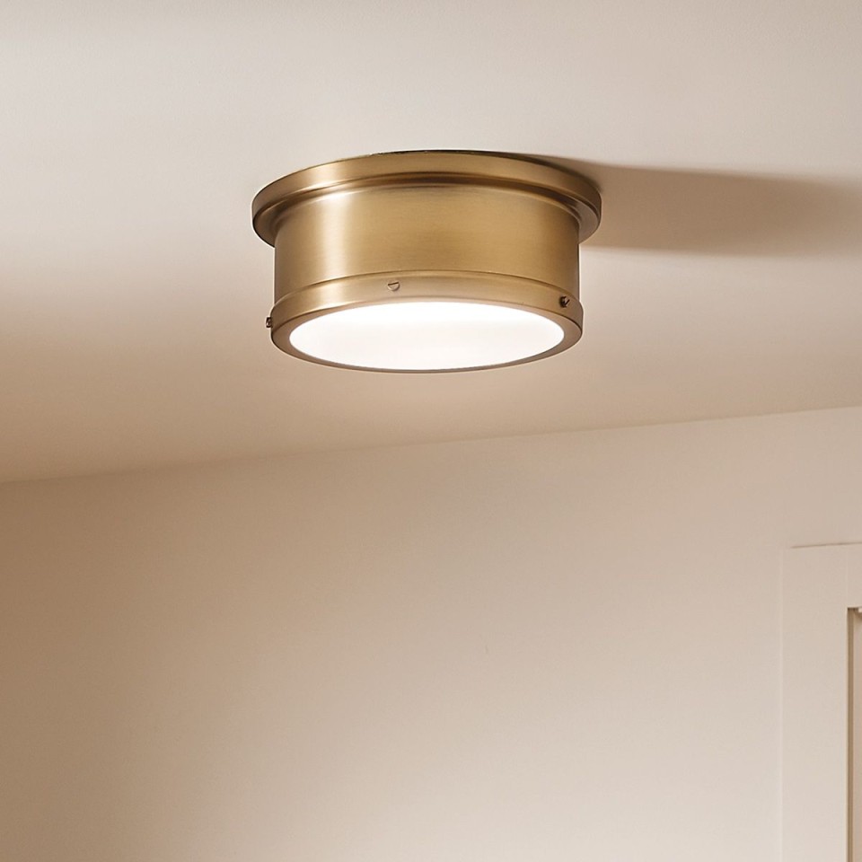 Serca medium flush ceiling light brushed natural brass 36.2 cm