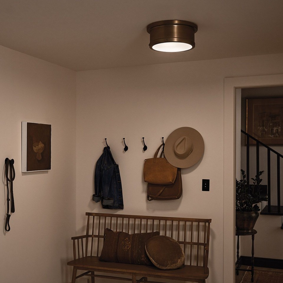 Serca medium flush ceiling light brushed natural brass 36.2 cm