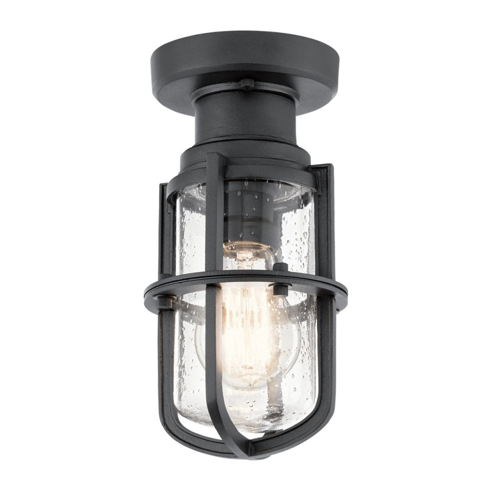 Suri 1-lt outdoor ceiling light textured black/seeded glass 14 cm IP44