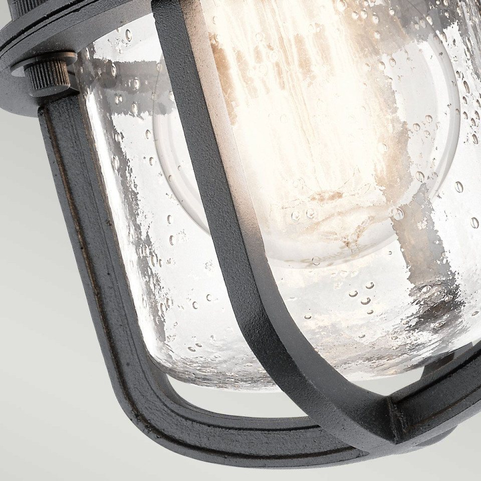 Suri 1-lt outdoor ceiling light textured black/seeded glass 14 cm IP44