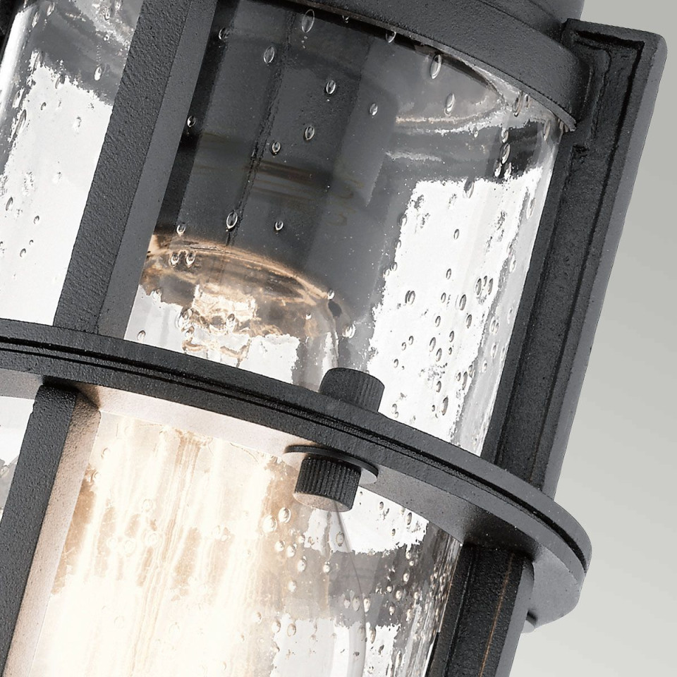 Suri 1-lt outdoor ceiling light textured black/seeded glass 14 cm IP44