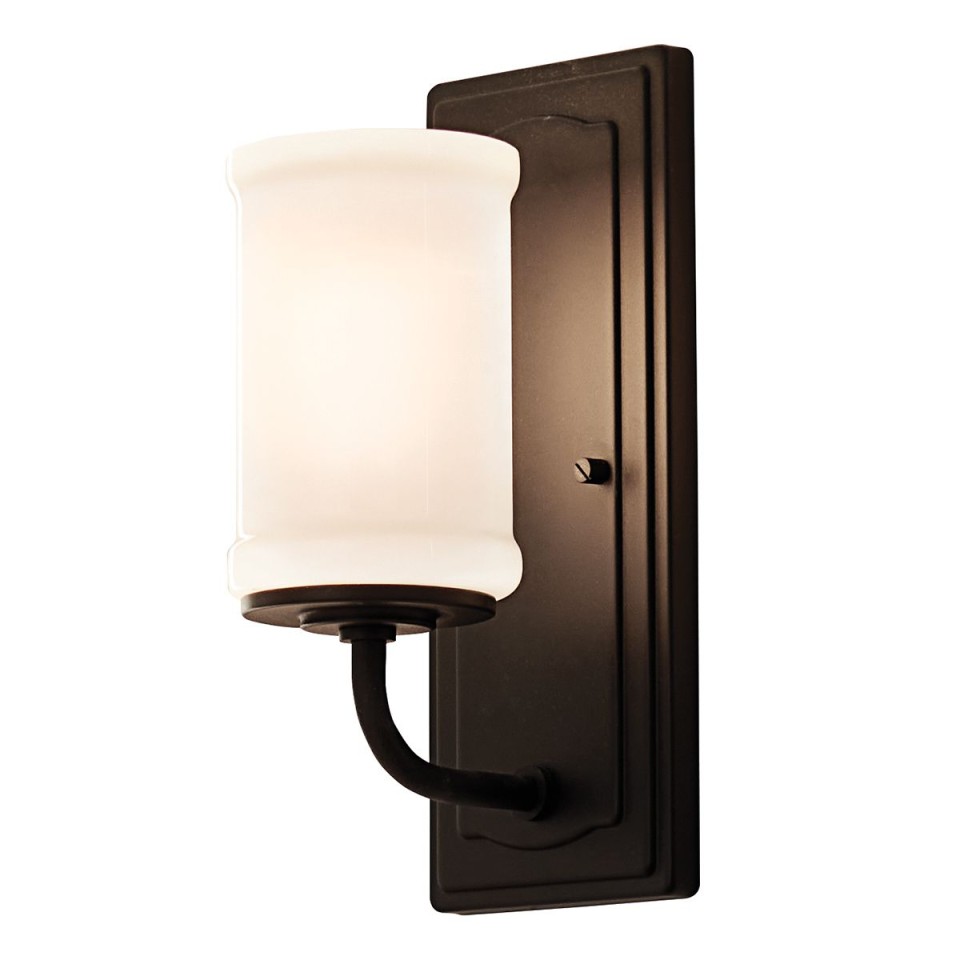 Vetivene 1-lt bathroom wall light textured black/opal glass 30.5 cm IP44