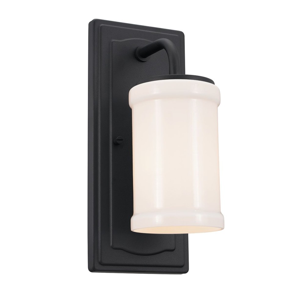 Vetivene 1-lt bathroom wall light textured black/opal glass 30.5 cm IP44